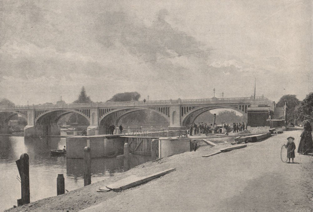 Richmond Lock and Footbridge. London 1896 old antique vintage print picture